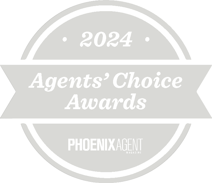 A circular badge with the text "2024 Agents' Choice Awards" displayed prominently. Below, "Phoenix Agent Magazine" is written. The design is simple and monochromatic.